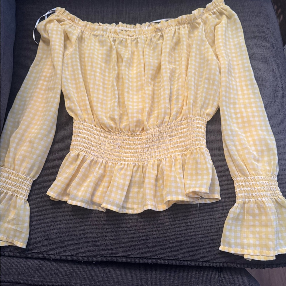 Yellow Gingham Off-Shoulder Top